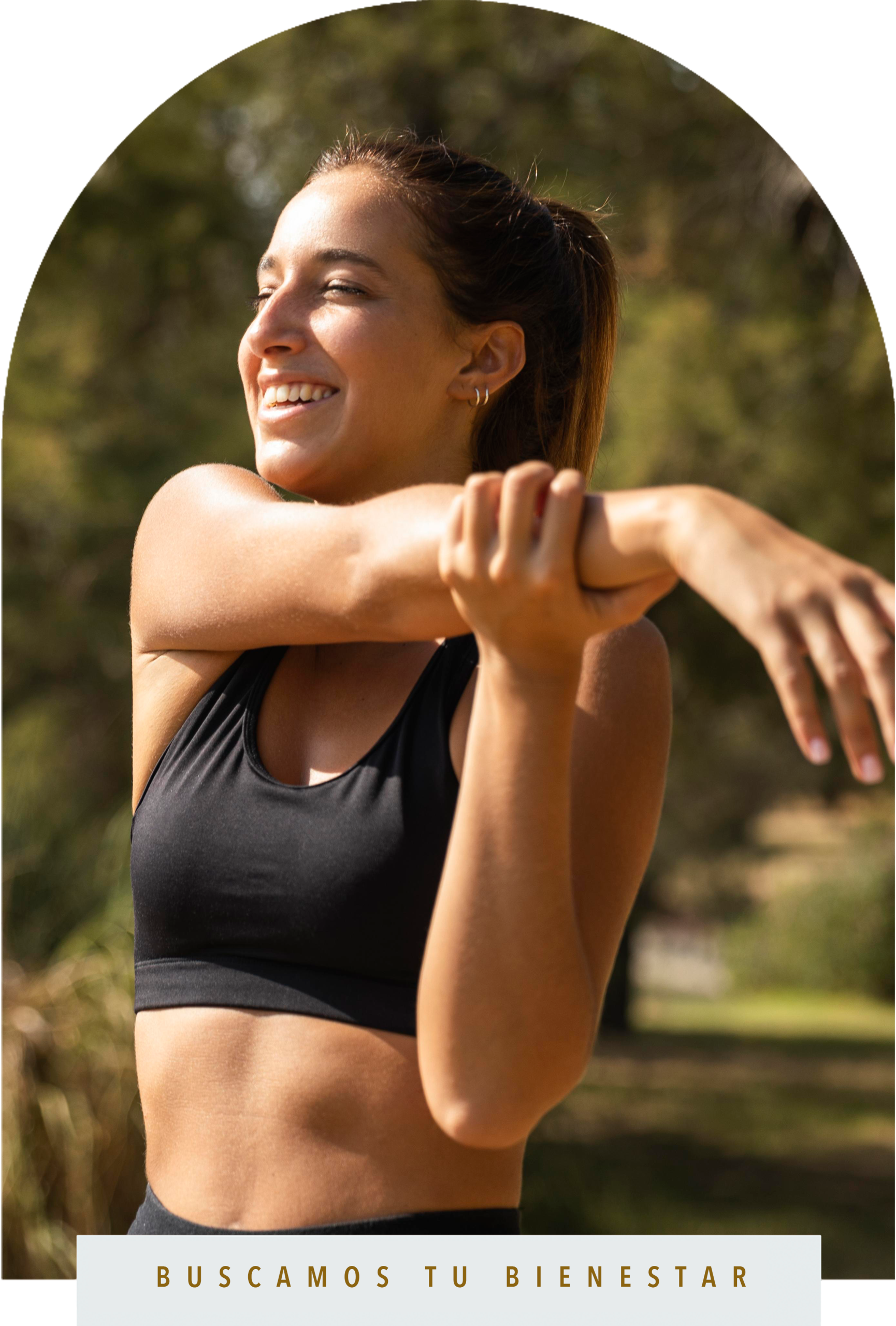 medium shot smiley woman stretching scaled